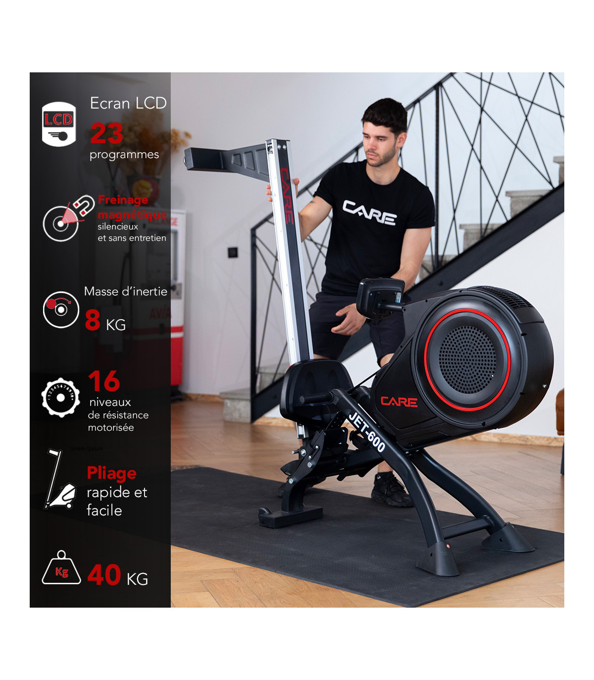 Rameur d'appartement appareil de fitness musculation cardio training+écran  LCD n